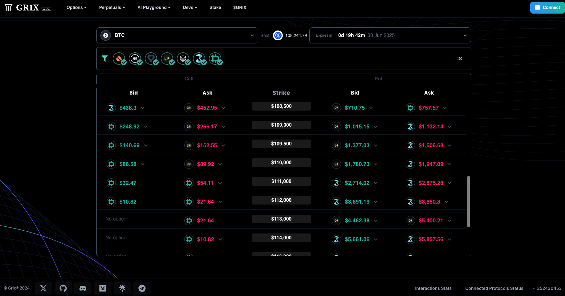 GRIX Options Chain Interface